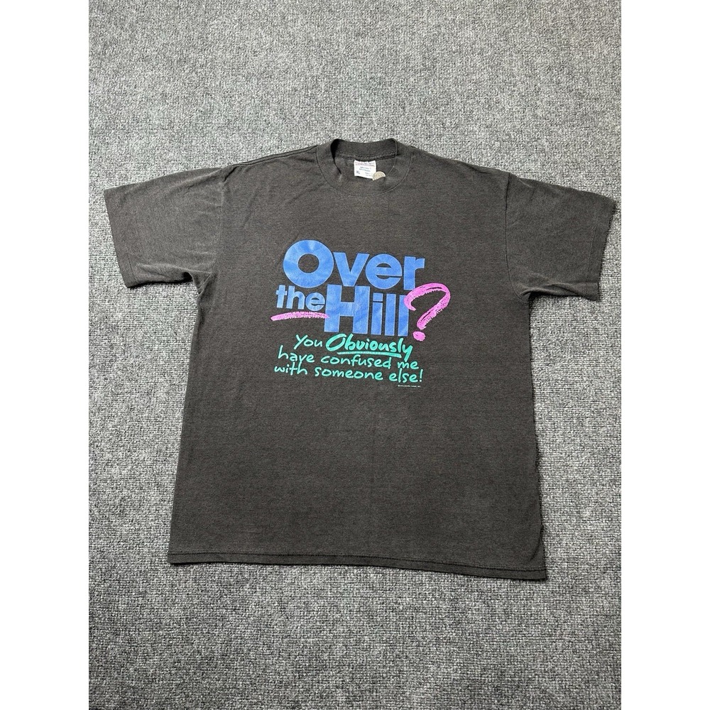 Mens Graphic Hallmark‎ Shoebox Over the Hill Dark Gray Tee, Size XL